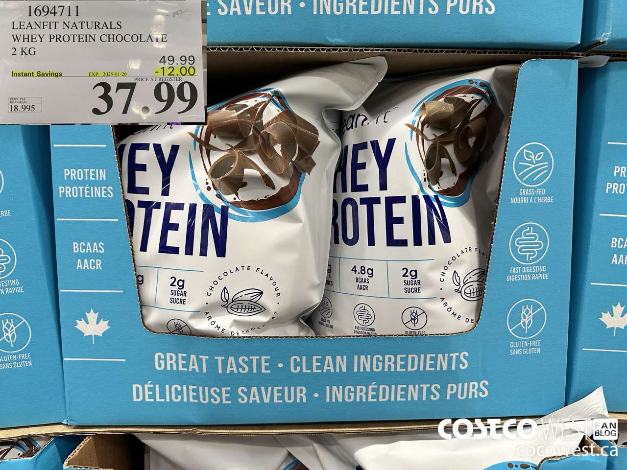 1694711 LEANFIT NATURALS WHEY PROTEIN CHOCOLATE 2 KG ($12.00 INSTANT SAVINGS EXPIRES ON 2025-01-26) $37.99