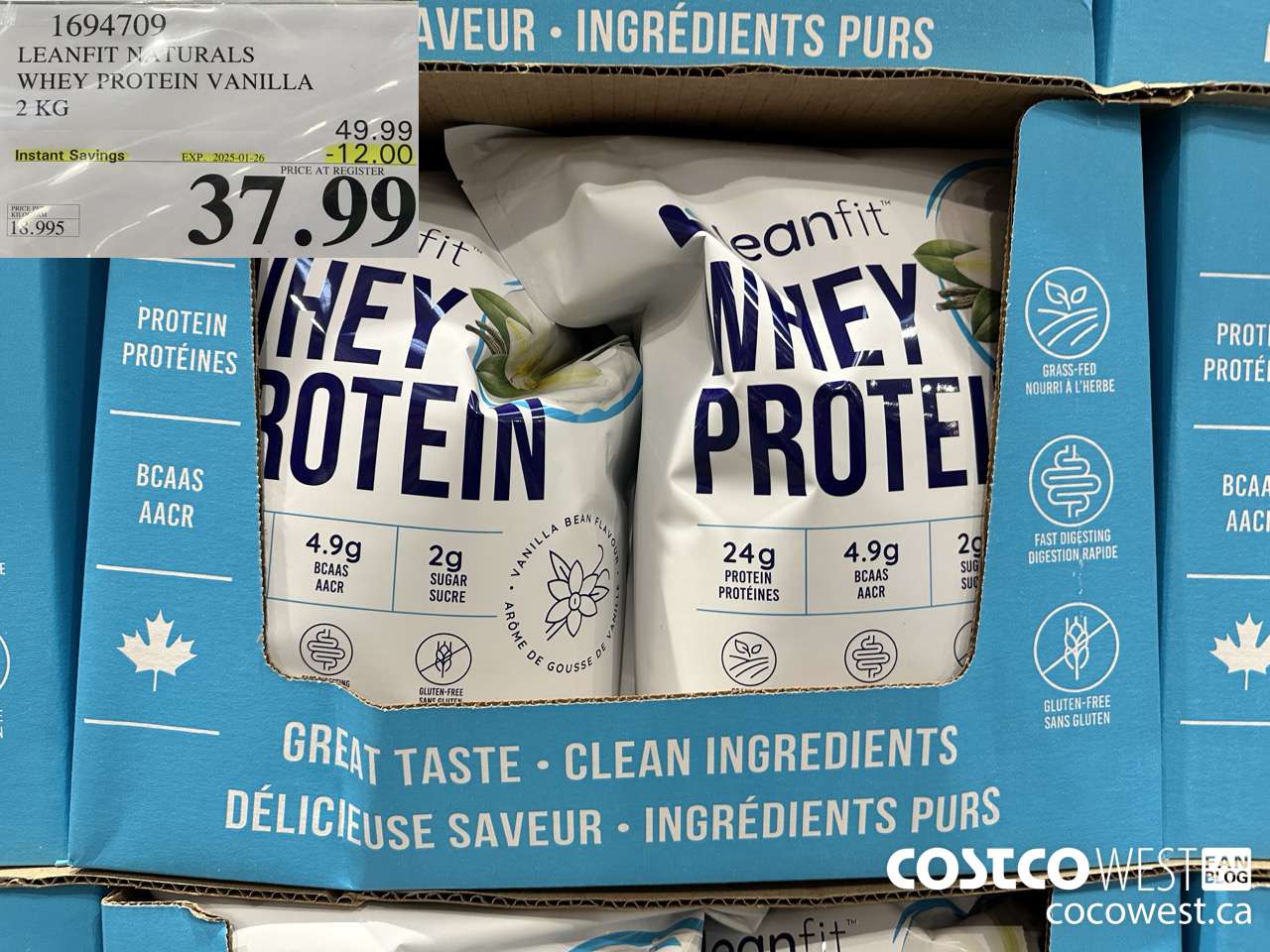 1694709 LEANFIT NATURALS WHEY PROTEIN VANILLA 2 KG ($12.00 INSTANT SAVINGS EXPIRES ON 2025-01-26) $37.99