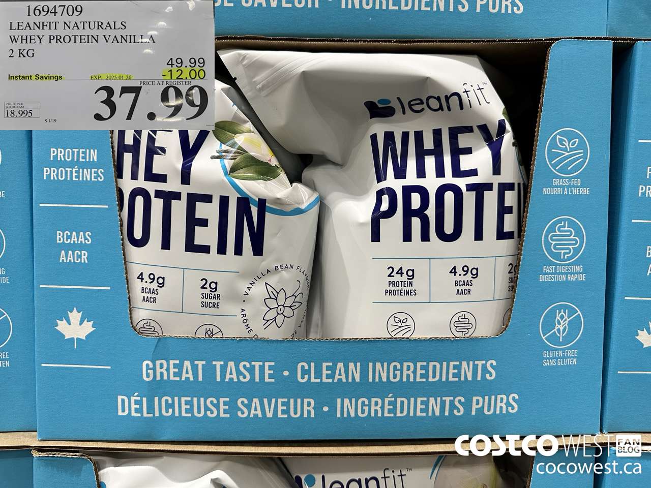 1694709 LEANFIT NATURALS WHEY PROTEIN VANILLA 2 KG ($12.00 INSTANT SAVINGS EXPIRES ON 2025-01-26) $37.99