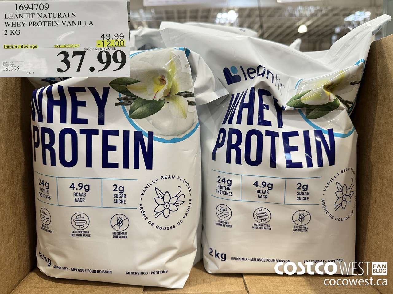 1694709 LEANFIT NATURALS WHEY PROTEIN VANILLA 2 KG ($12.00 INSTANT SAVINGS EXPIRES ON 2025-01-26) $37.99