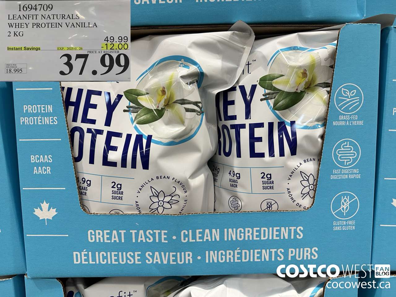 1694709 LEANFIT NATURALS WHEY PROTEIN VANILLA 2 KG ($12.00 INSTANT SAVINGS EXPIRES ON 2025-01-26) $37.99