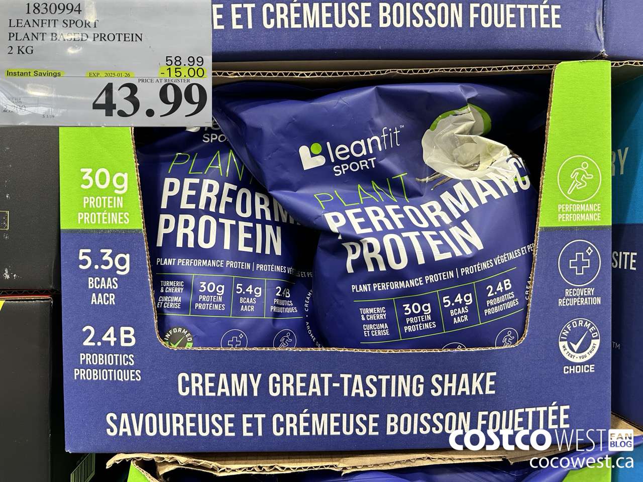 1830994 LEANFIT SPORTS PLANT BASED PROTEIN 2KG ($15.00 INSTANT SAVINGS EXPIRES ON 2025-01-26) $43.99