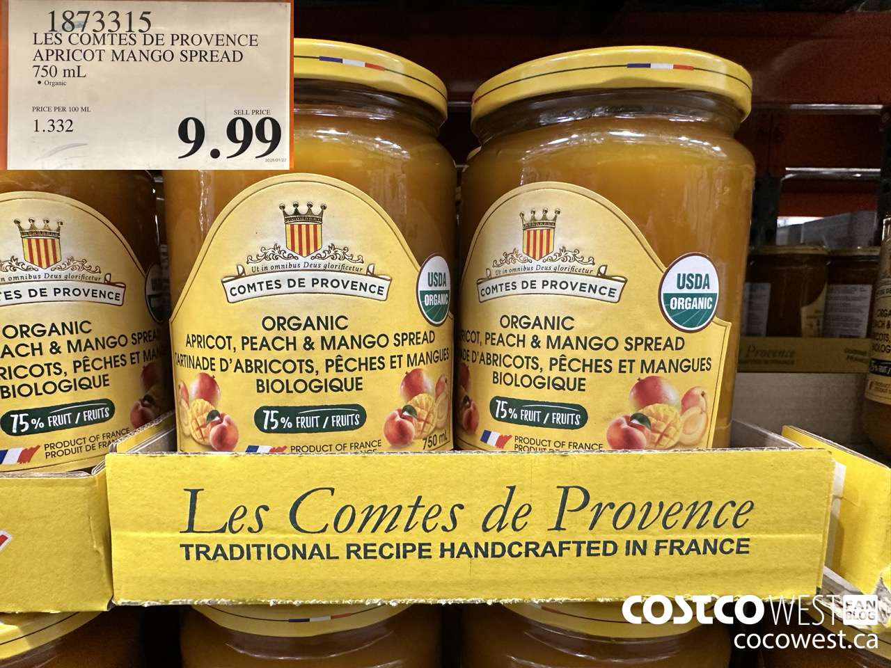1873315 LES COMTES DE PROVENCE APRICOT MANGO SPREAD 750ML $9.99