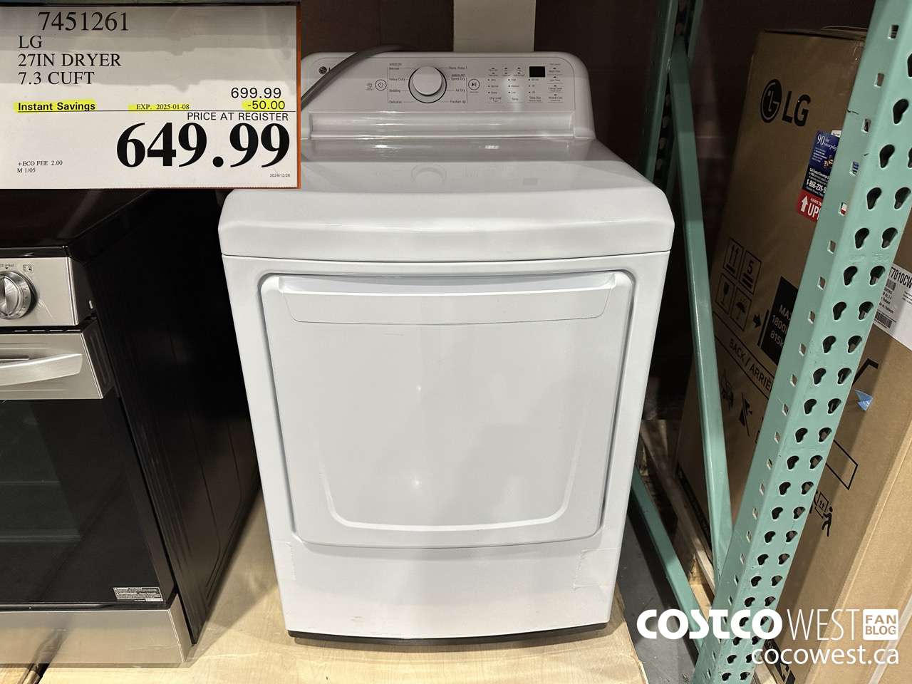 7451261 LG 27IN 7.3 CU. FT DRYER ($50.00 INSTANT SAVINGS EXPIRES ON 2025-01-08) $649.99