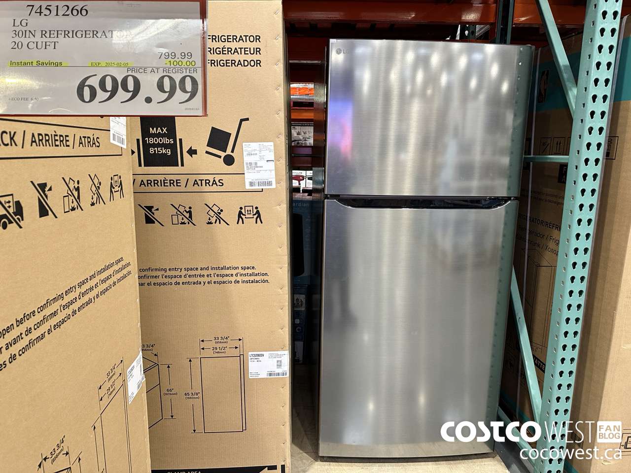 7451266 LG 30 IN. REFRIGERATOR 20 cu.ft ($100.00 INSTANT SAVINGS EXPIRES ON 2025-02-05) $699.99