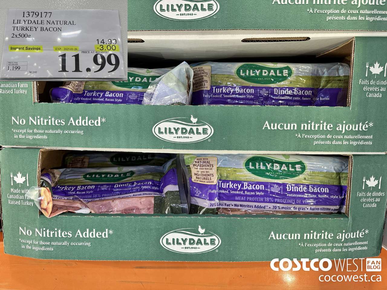 1379177 LILYDALE NATURAL TURKEY BACON 2 x 500 g ($3.00 INSTANT SAVINGS EXPIRES ON 2025-01-26) $11.99