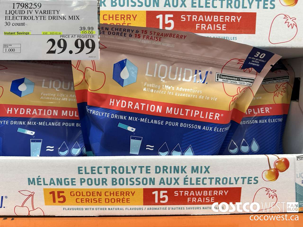 1798259 LIQUID IV VARIETY ELECTROLYTE DRINK MIX 30 COUNT ($10.00 INSTANT SAVINGS EXPIRES ON 2025-02-16) $29.99
