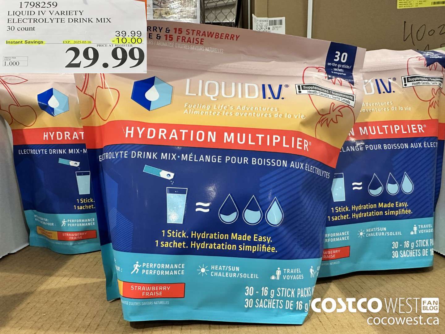 1798259 LIQUID IV VARIETY ELECTROLYTE DRINK MIX 30 COUNT ($10.00 INSTANT SAVINGS EXPIRES ON 2025-02-16) $29.99