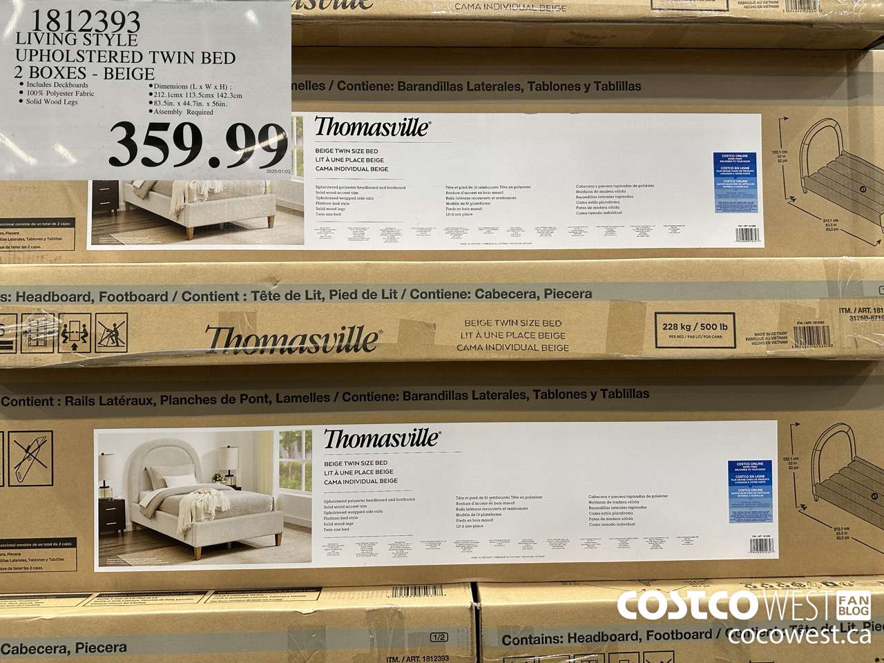 1812393 LIVING STYLE UPHOLSTERED TWIN BED 2 BOXES BEIGE $359.99