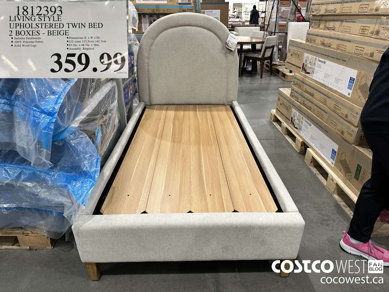 1812393 LIVING STYLE UPHOLSTERED TWIN BED 2 BOXES BEIGE $359.99