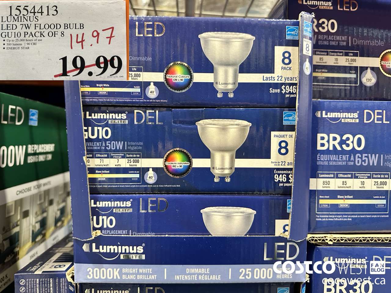 1554413 LUMINUS LED 7W FLOOD BULB GU10 PACK OF 8 $14.97