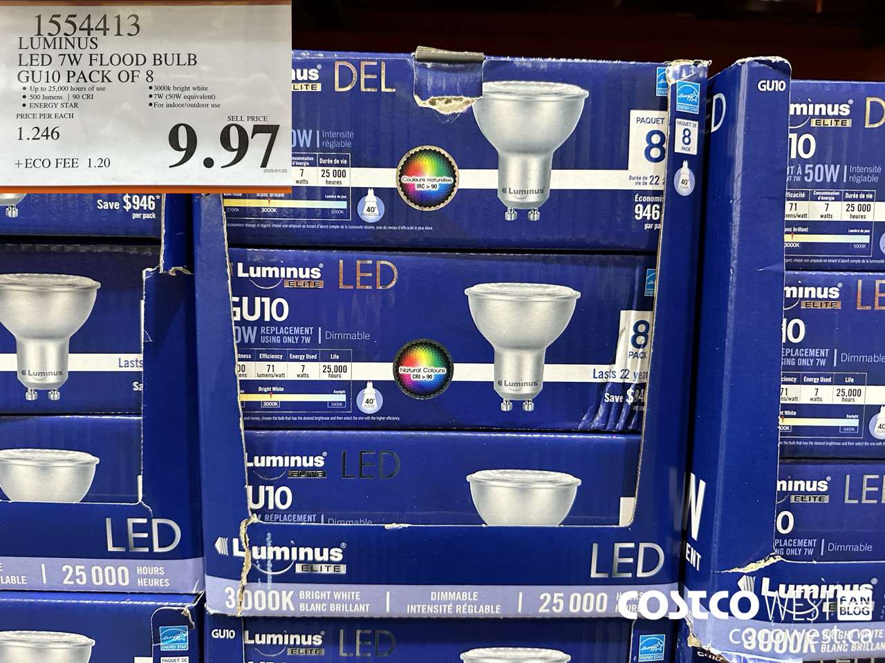 1554413 LUMINUS LED 7W FLOOD BULB GU10 PACK OF 8 $9.97