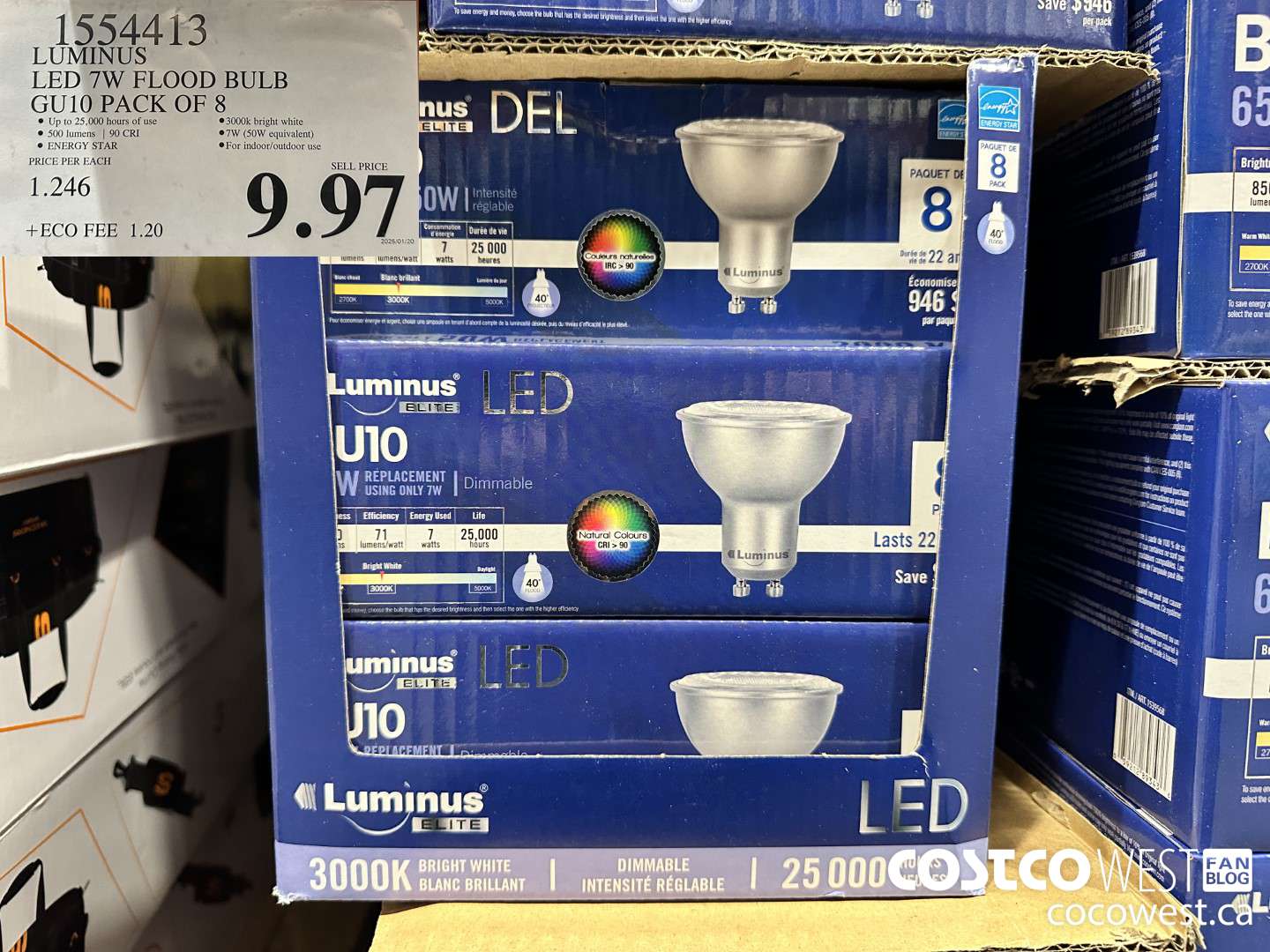 1554413 LUMINUS LED 7W FLOOD BULB GU10 PACK OF 8 $9.97