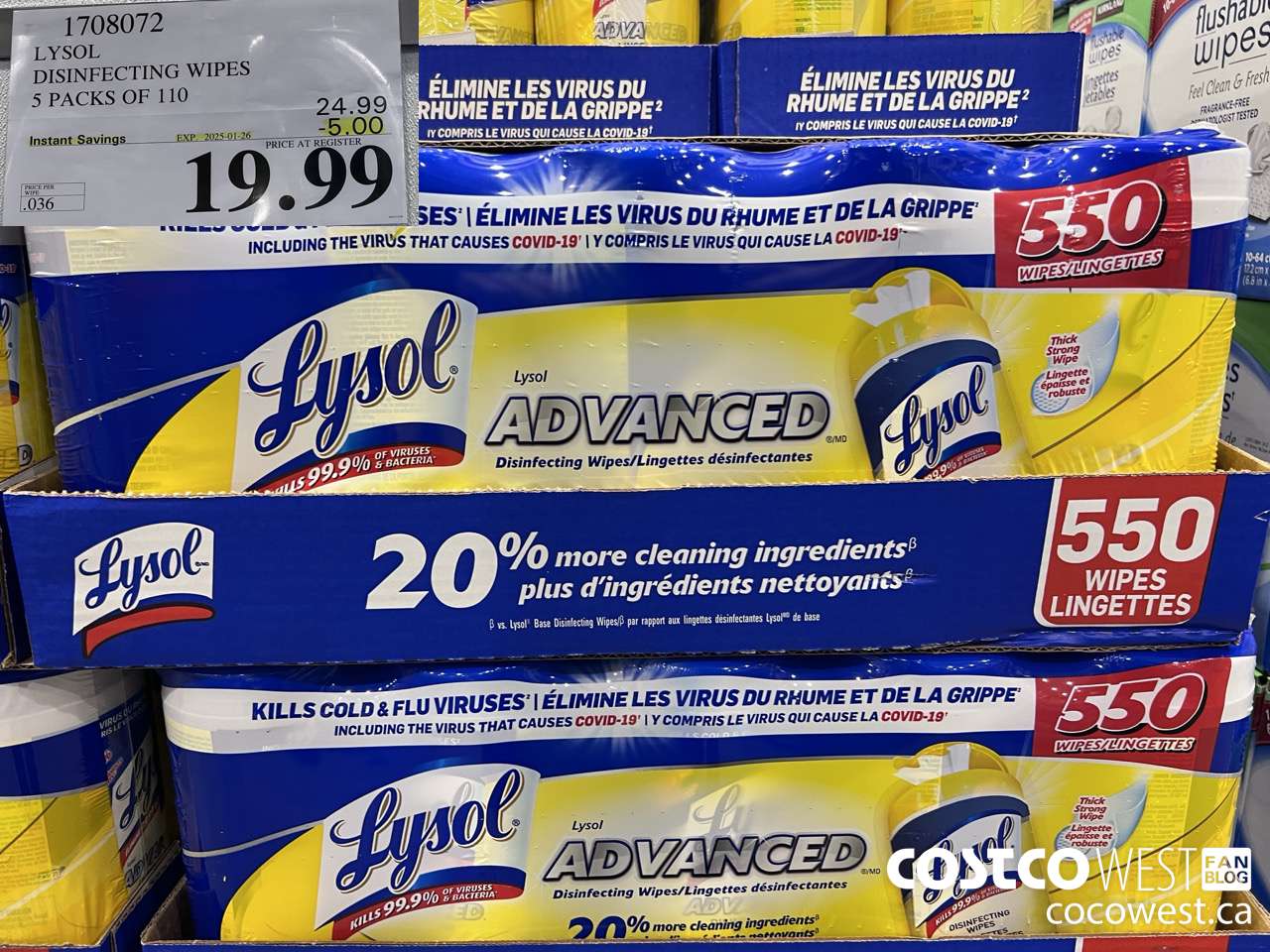 1708072 LYSOL DISINFECTING WIPES 5 X 110 WIPES ($5.00 INSTANT SAVINGS EXPIRES ON 2025-01-26) $19.99