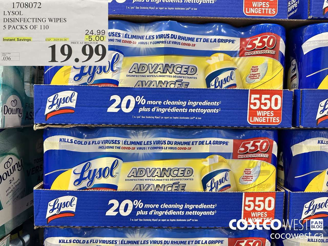 1708072 LYSOL DISINFECTING WIPES 5 X 110 WIPES ($5.00 INSTANT SAVINGS EXPIRES ON 2025-01-26) $19.99
