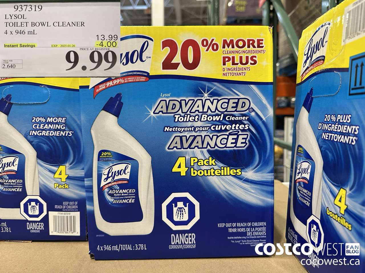 937319 LYSOL TOILET BOWL CLEANER 4 x 946 ML ($4.00 INSTANT SAVINGS EXPIRES ON 2025-01-26) $9.99