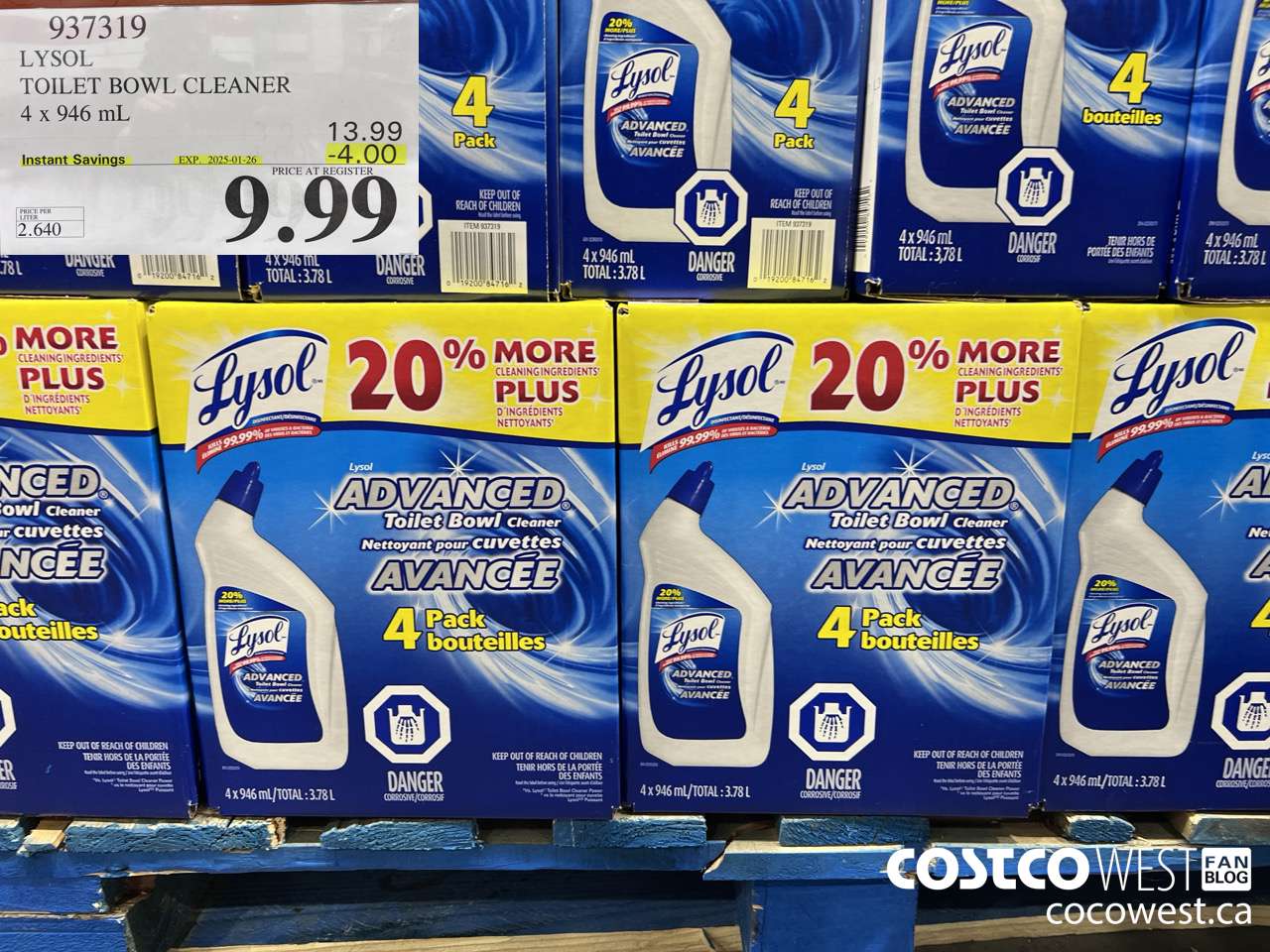 937319 LYSOL TOILET BOWL CLEANER 4 x 946 ML ($4.00 INSTANT SAVINGS EXPIRES ON 2025-01-26) $9.99