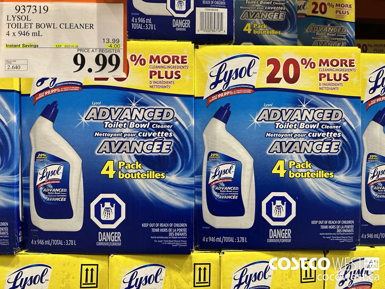 937319 LYSOL TOILET BOWL CLEANER 4 x 946 ML ($4.00 INSTANT SAVINGS EXPIRES ON 2025-01-26) $9.99