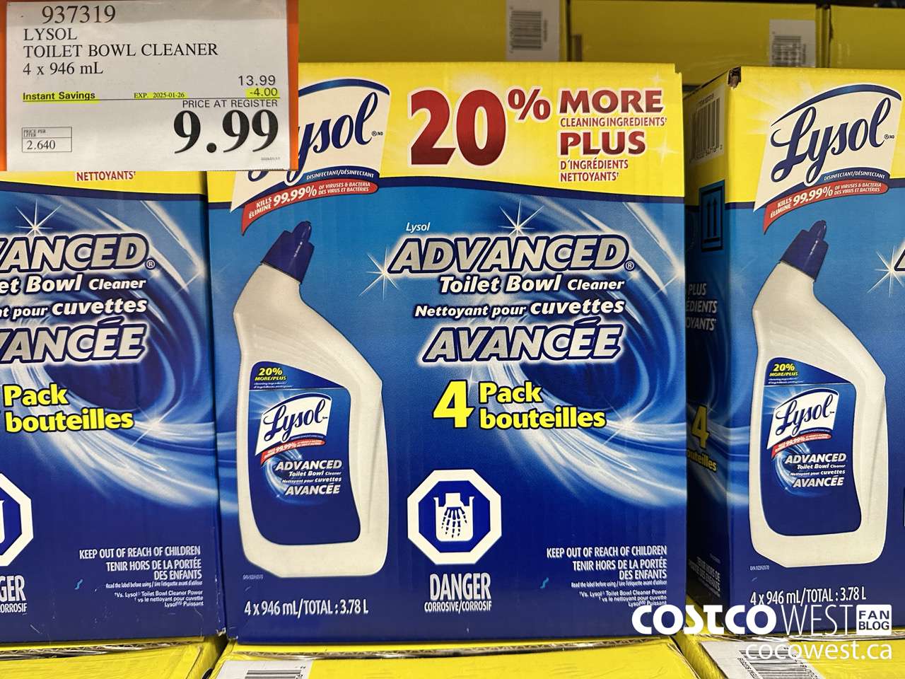 937319 LYSOL TOILET BOWL CLEANER 4 x 946 ML ($4.00 INSTANT SAVINGS EXPIRES ON 2025-01-26) $9.99