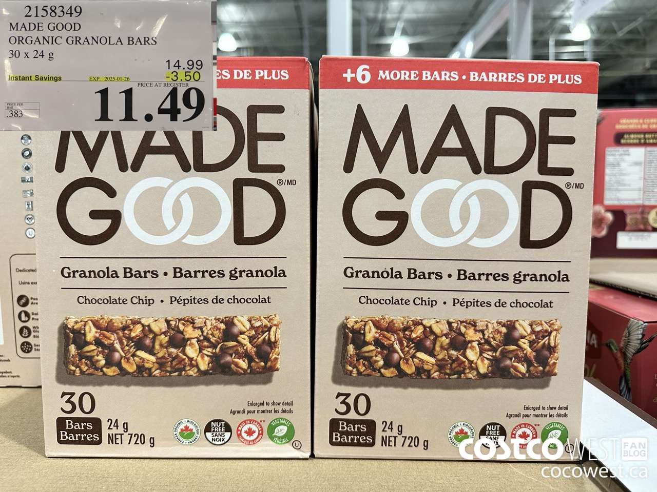 2158349 MADE GOOD ORGANIC GRANOLA BARS 30 X 24G ($3.50 INSTANT SAVINGS EXPIRES ON 2025-01-26) $11.49