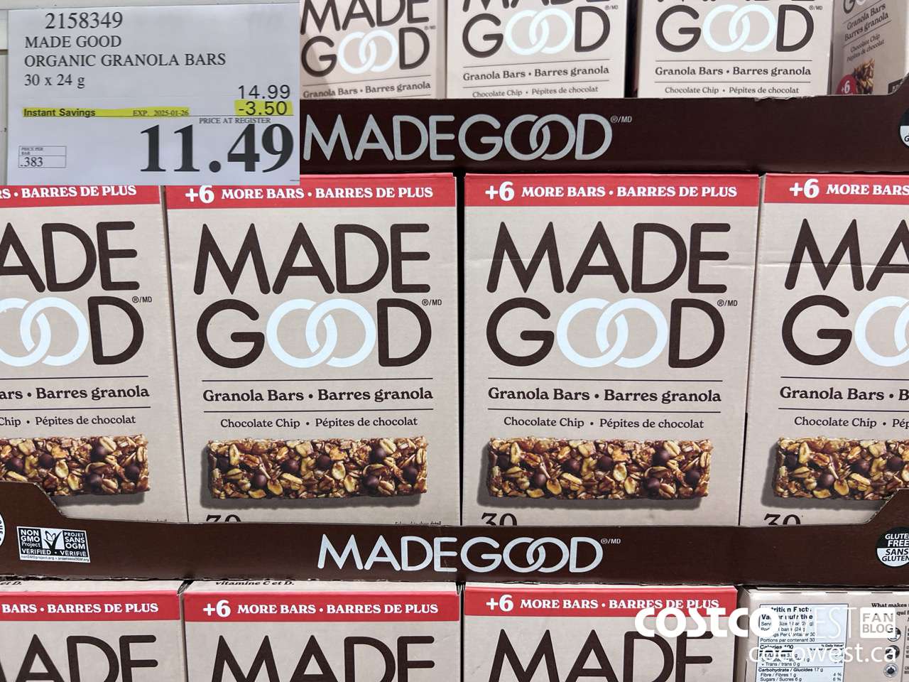 2158349 MADE GOOD ORGANIC GRANOLA BARS 30 X 24G ($3.50 INSTANT SAVINGS EXPIRES ON 2025-01-26) $11.49