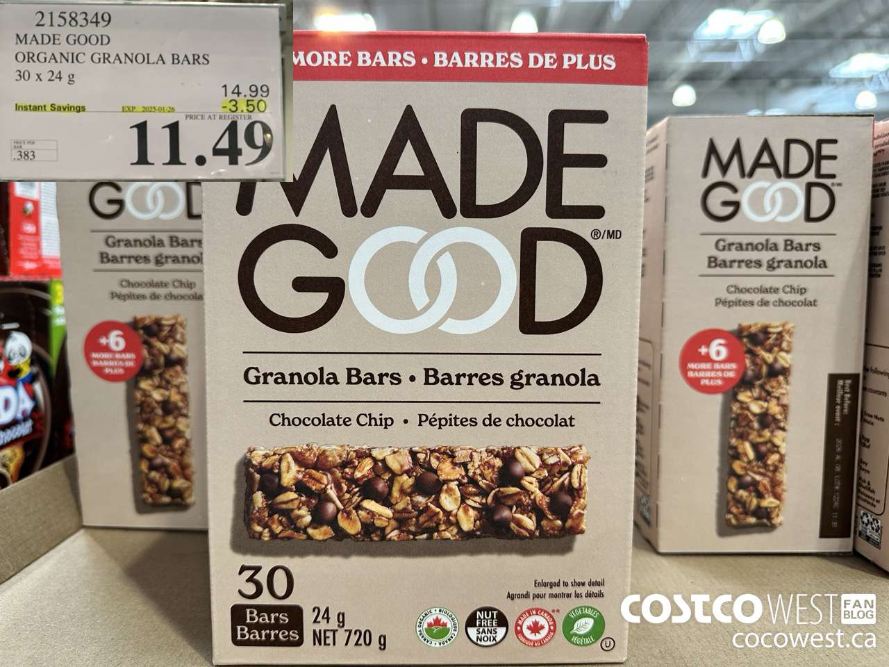 2158349 MADE GOOD ORGANIC GRANOLA BARS 30 X 24G ($3.50 INSTANT SAVINGS EXPIRES ON 2025-01-26) $11.49