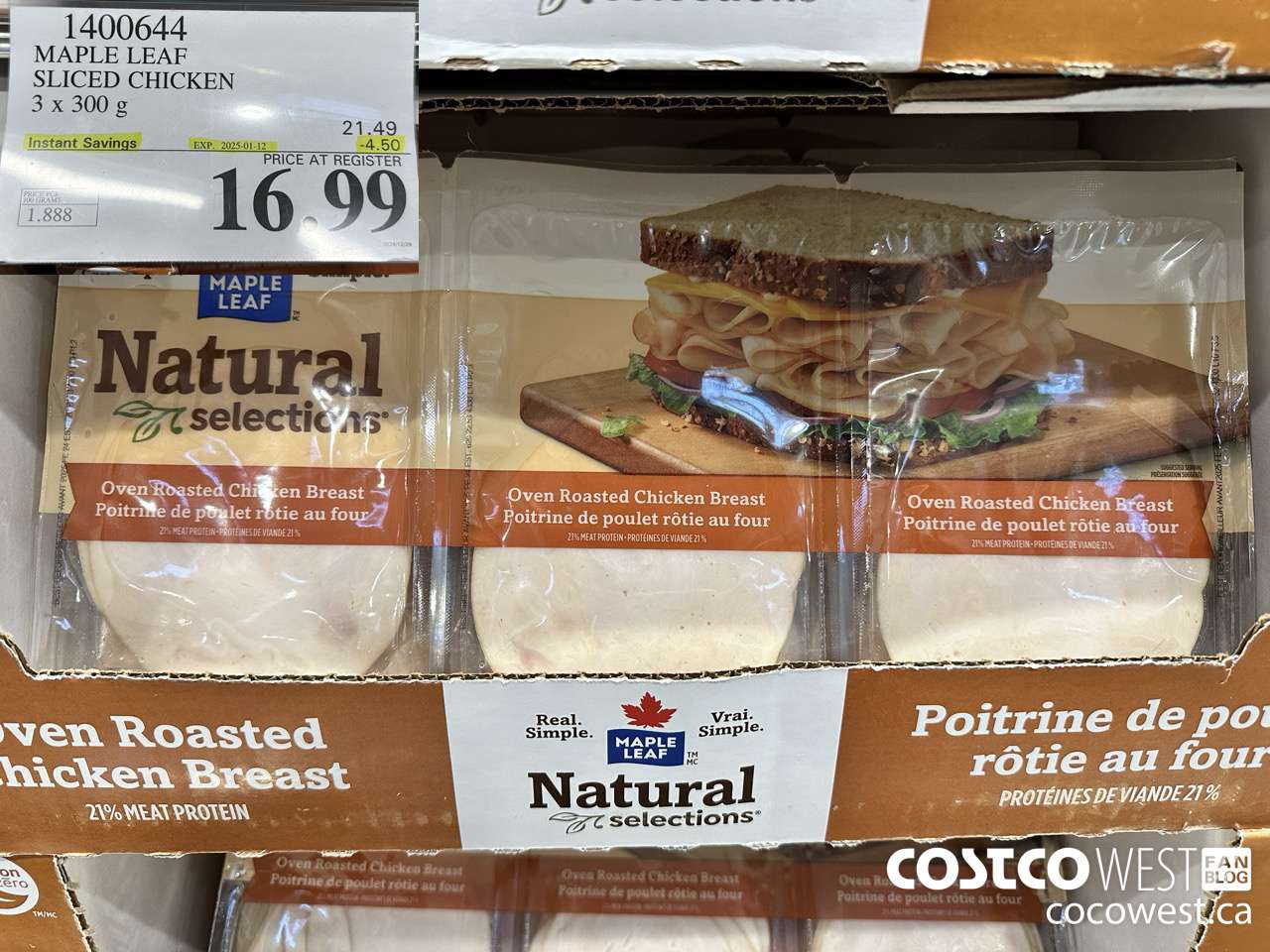 1400644 MAPLE LEAF SLICED CHICKEN 3 x 300 g ($4.50 INSTANT SAVINGS EXPIRES ON 2025-01-12) $16.99