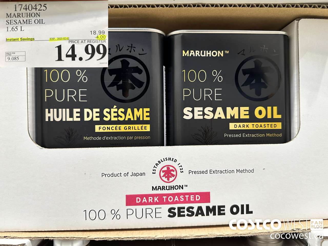 1740425 MARUHON SESAME OIL 1.65L ($4.00 INSTANT SAVINGS EXPIRES ON 2025-02-02) $14.99