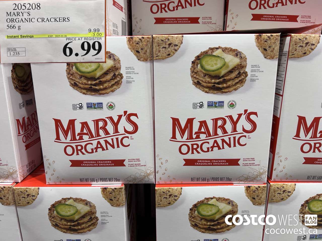 205208 MARY'S ORGANIC CRACKERS 566G ($3.00 INSTANT SAVINGS EXPIRES ON 2025-01-26) $6.99