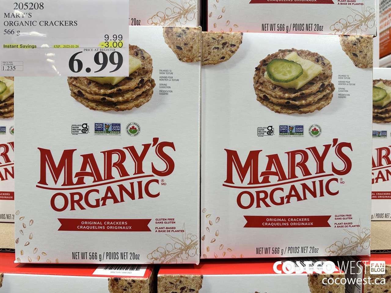 205208 MARY'S ORGANIC CRACKERS 566G ($3.00 INSTANT SAVINGS EXPIRES ON 2025-01-26) $6.99