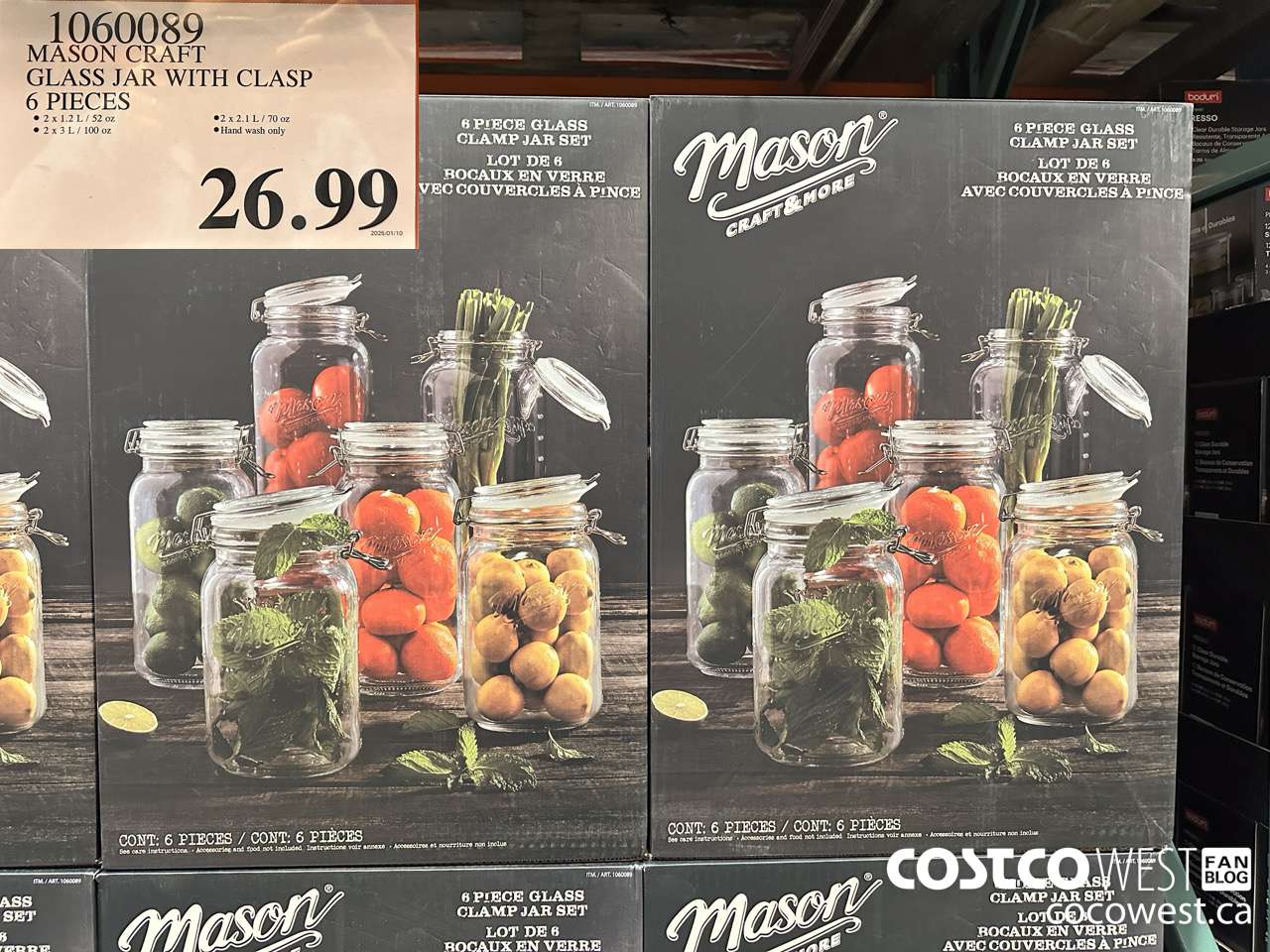 1060089 MASON CRAFT GLASS JAR WITH CLASP 6 PIECES $26.99