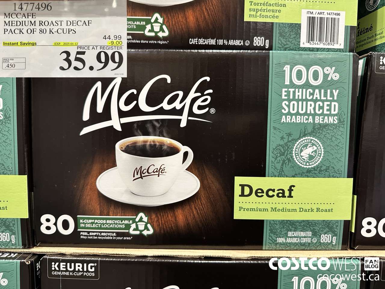 1477496 MCCAFE MEDIUM ROAST DECAF PACK OF 80 K-CUPS ($9.00 INSTANT SAVINGS EXPIRES ON 2025-01-12) $35.99