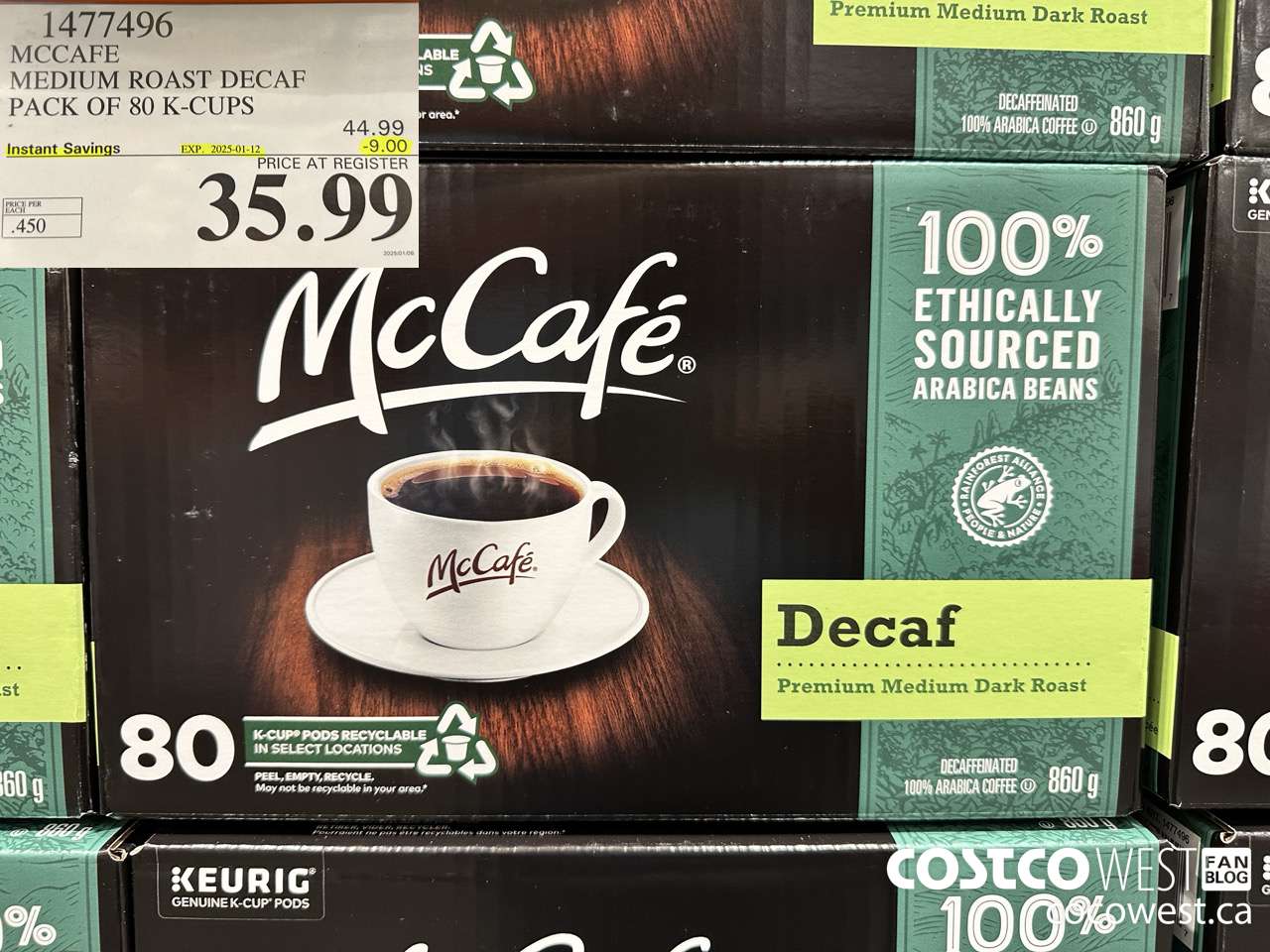 1477496 MCCAFE MEDIUM ROAST DECAF PACK OF 80 K-CUPS ($9.00 INSTANT SAVINGS EXPIRES ON 2025-01-12) $35.99