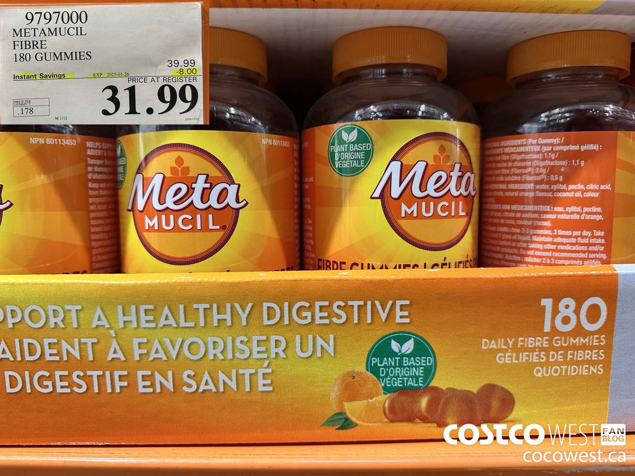 9797000 METAMUCIL FIBRE GUMMIES 180 COUNT ($8.00 INSTANT SAVINGS EXPIRES ON 2025-01-26) $31.99