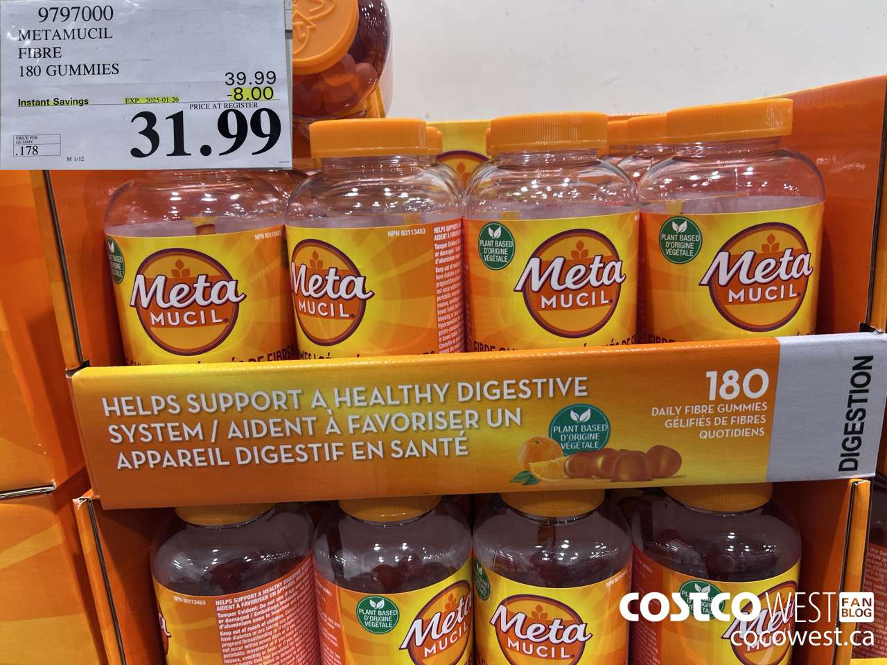 9797000 METAMUCIL FIBRE GUMMIES 180 COUNT ($8.00 INSTANT SAVINGS EXPIRES ON 2025-01-26) $31.99