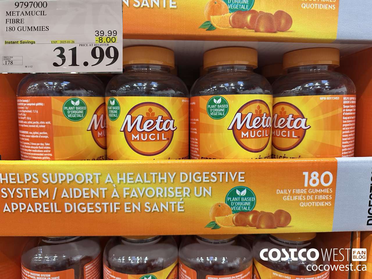 9797000 METAMUCIL FIBRE GUMMIES 180 COUNT ($8.00 INSTANT SAVINGS EXPIRES ON 2025-01-26) $31.99