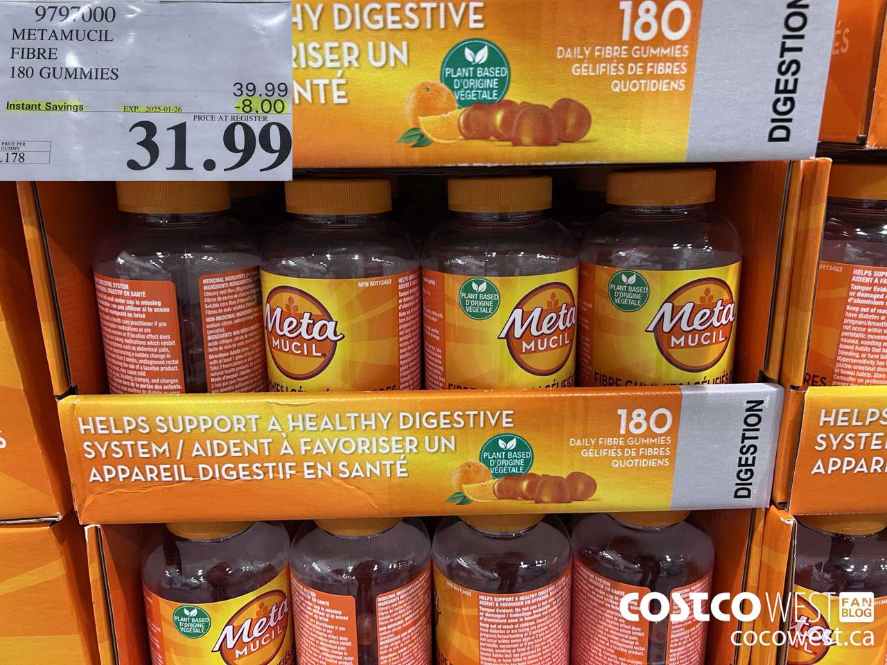 9797000 METAMUCIL FIBRE GUMMIES 180 COUNT ($8.00 INSTANT SAVINGS EXPIRES ON 2025-01-26) $31.99