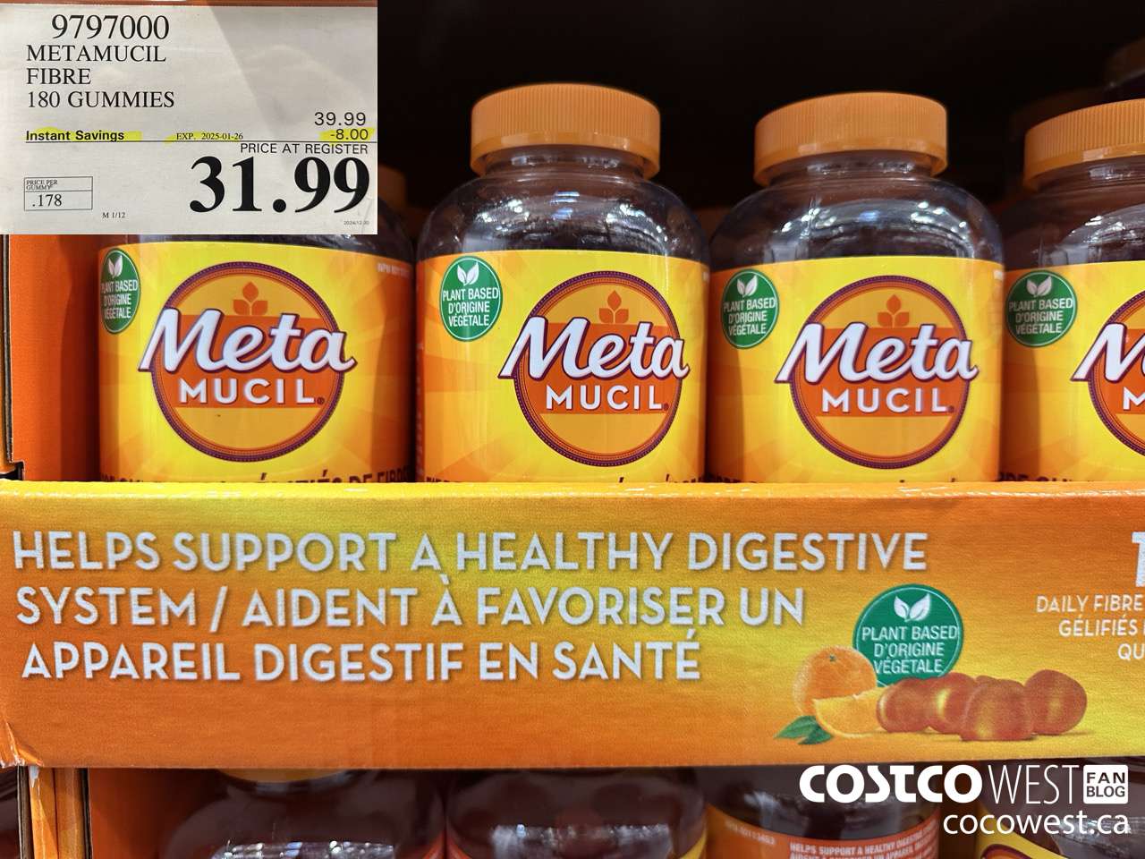 9797000 METAMUCIL FIBRE GUMMIES 180 COUNT ($8.00 INSTANT SAVINGS EXPIRES ON 2025-01-26) $31.99