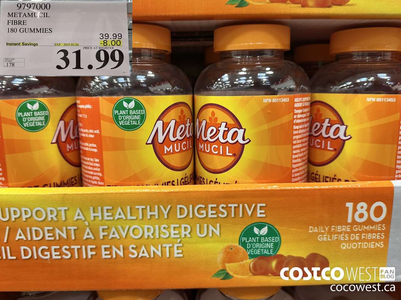 9797000 METAMUCIL FIBRE GUMMIES 180 COUNT ($8.00 INSTANT SAVINGS EXPIRES ON 2025-01-26) $31.99