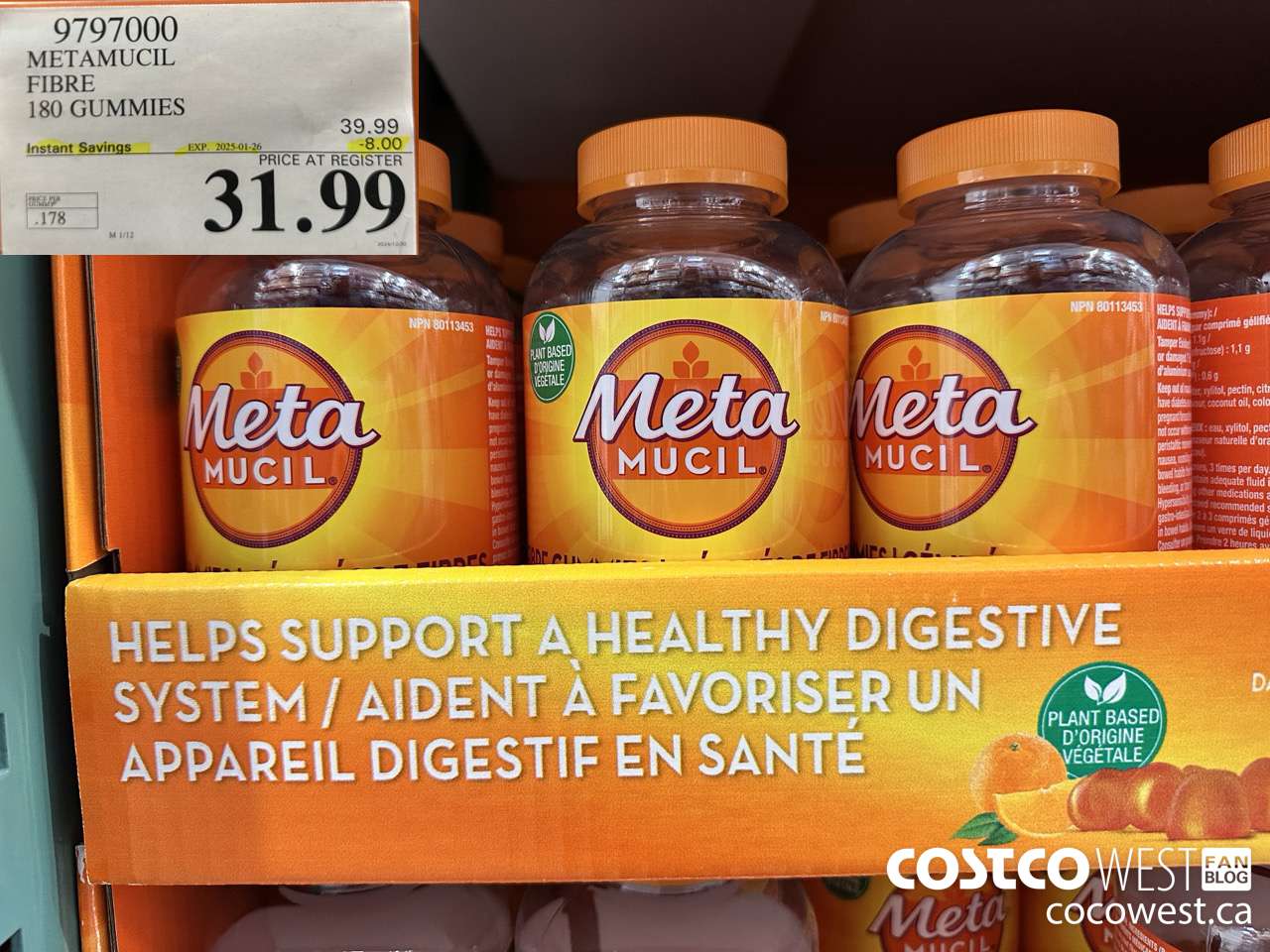 9797000 METAMUCIL FIBRE GUMMIES 180 COUNT ($8.00 INSTANT SAVINGS EXPIRES ON 2025-01-26) $31.99