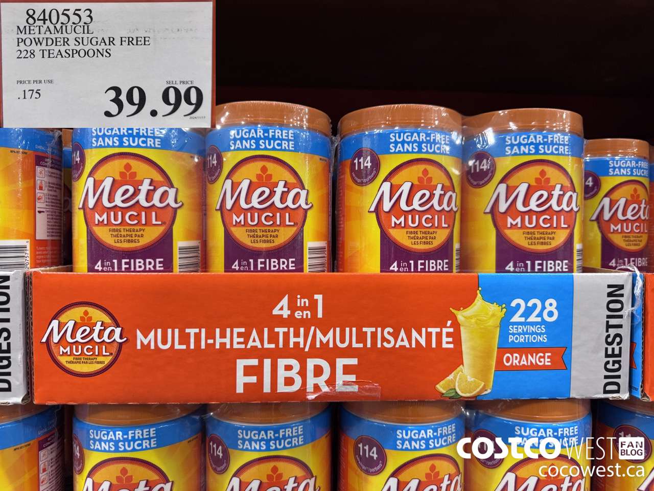 840553 METAMUCIL POWDER SUGAR FREE 228 TEASPOONS $39.99