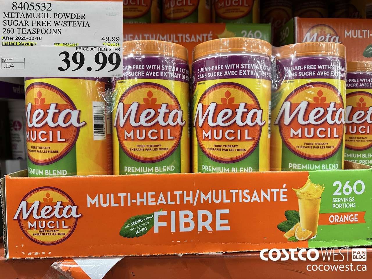 8405532 METAMUCIL POWDER SUGAR FREE W/STEVIA 260 TEASPOONS ($10.00 INSTANT SAVINGS EXPIRES ON 2025-02-16) $39.99