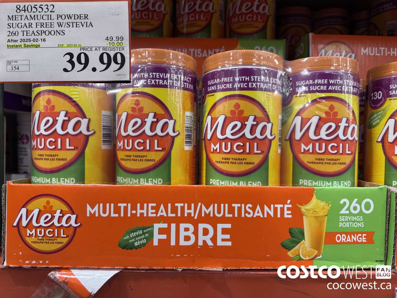 8405532 METAMUCIL POWDER SUGAR FREE W/STEVIA 260 TEASPOONS ($10.00 INSTANT SAVINGS EXPIRES ON 2025-02-16) $39.99