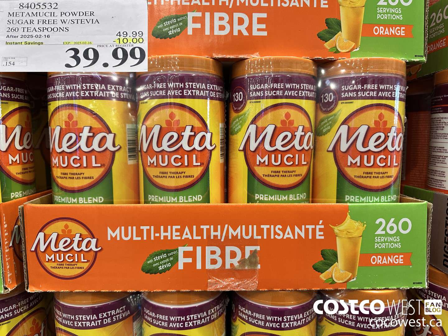 8405532 METAMUCIL POWDER SUGAR FREE W/STEVIA 260 TEASPOONS ($10.00 INSTANT SAVINGS EXPIRES ON 2025-02-16) $39.99