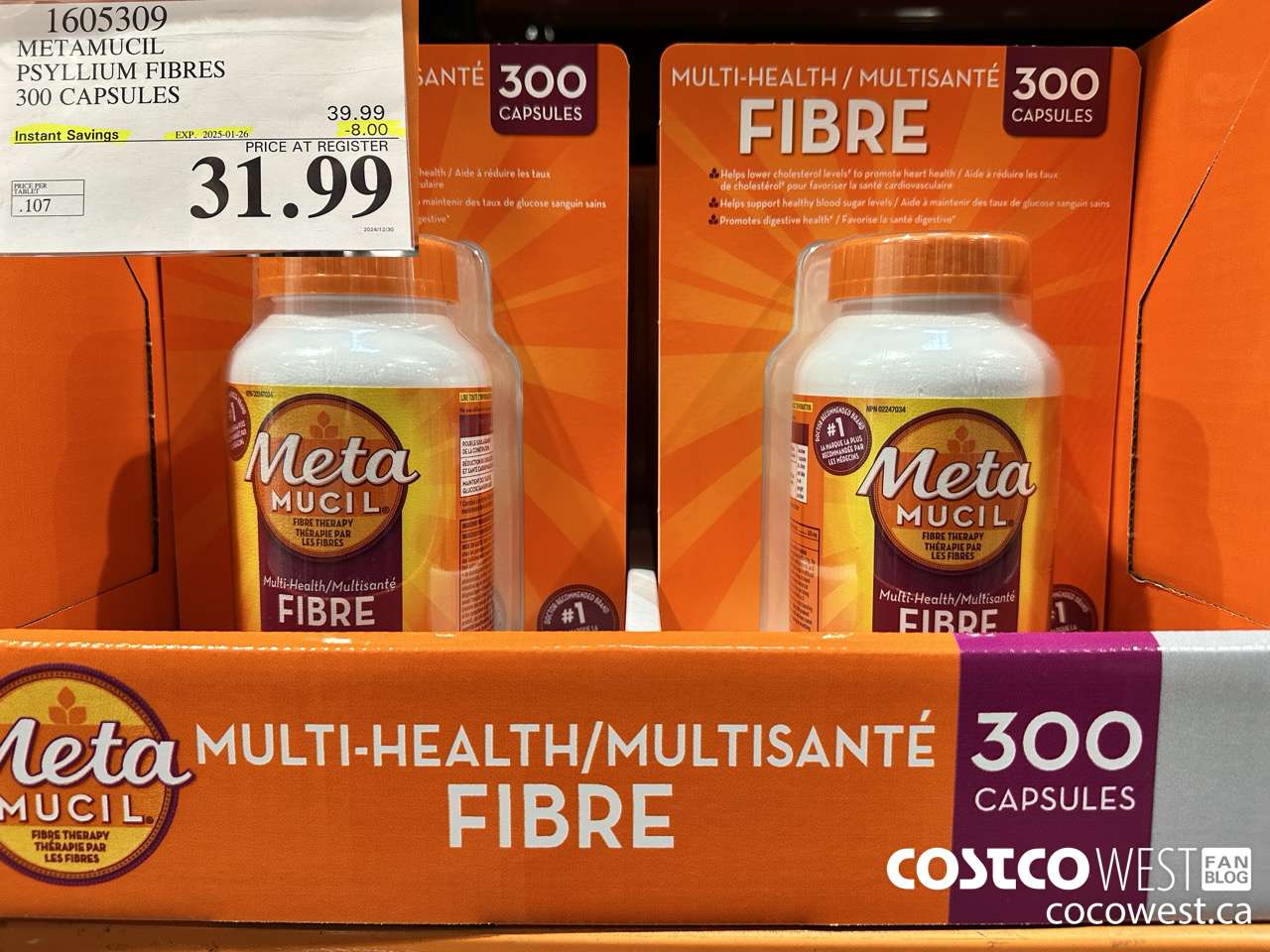 1605309 METAMUCIL PSYLLIUM FIBRES 300 CAPSULES ($8.00 INSTANT SAVINGS EXPIRES ON 2025-01-26) $31.99