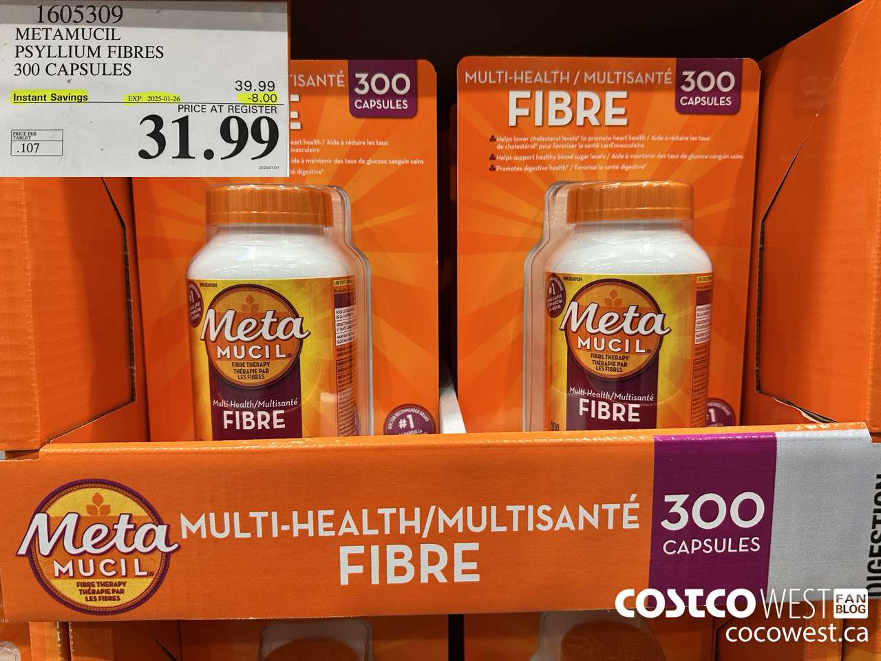 1605309 METAMUCIL PSYLLIUM FIBRES 300 CAPSULES ($8.00 INSTANT SAVINGS EXPIRES ON 2025-01-26) $31.99
