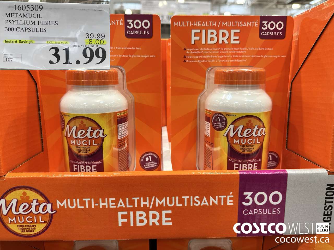 1605309 METAMUCIL PSYLLIUM FIBRES 300 CAPSULES ($8.00 INSTANT SAVINGS EXPIRES ON 2025-01-26) $31.99