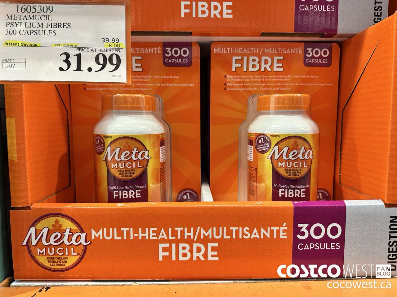 1605309 METAMUCIL PSYLLIUM FIBRES 300 CAPSULES ($8.00 INSTANT SAVINGS EXPIRES ON 2025-01-26) $31.99