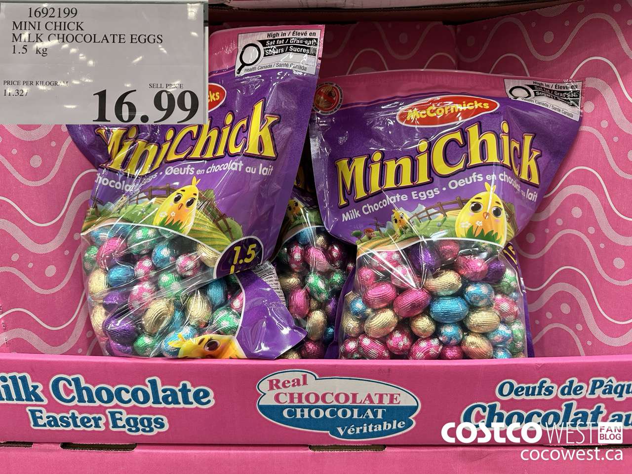 1692199 MINI CHICK MILK CHOCOLATE EGGS 1.5 KG $16.99