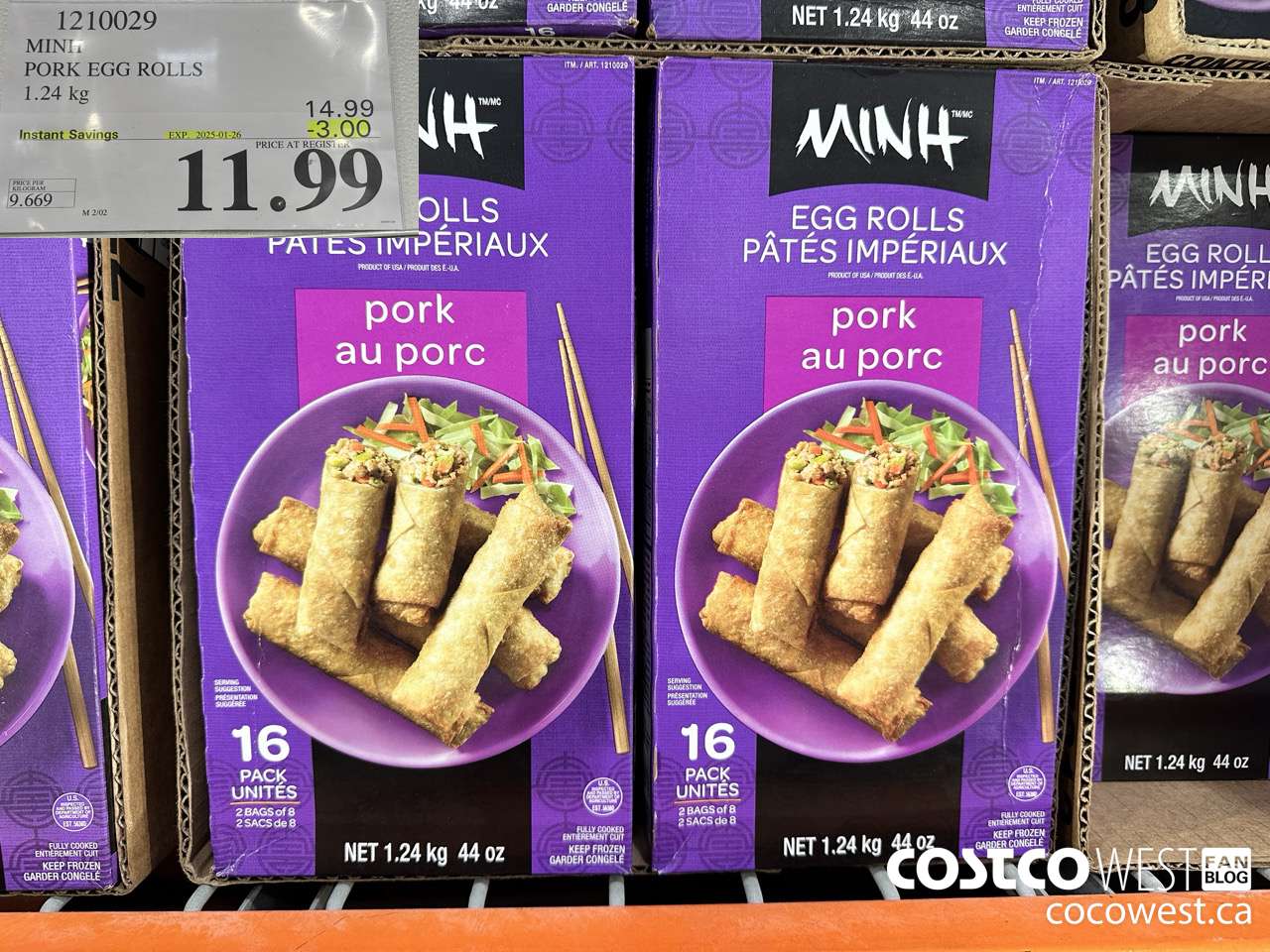 1210029 MINI PORK EGG ROLLS 1.24 kg ($3.00 INSTANT SAVINGS EXPIRES ON 2025-01-26) $11.99